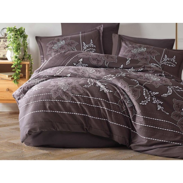 6 Pieces Moyo / V1 Satin Double Duvet Cover Set 200 x 220 cm - Brown