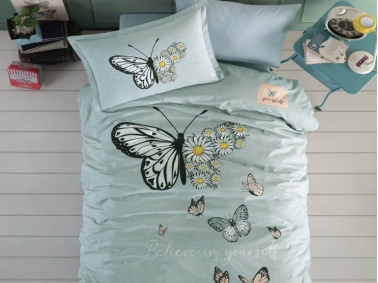 3 Pieces Daisy Love / V1 Single Ranforce Duvet Cover Set 160 x 220 cm - Mint