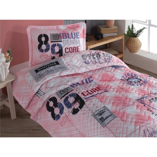 2 Pieces Denim V1 Single Bedspread Set 180 x 240 cm - Pink