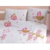 4 Pieces Singer Birds V1 Baby Duvet Cover Set 100 x 150 cm - Pink