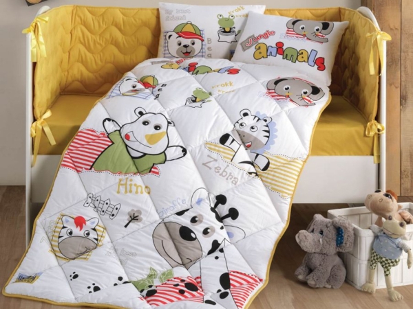 6 Pieces Animals V1 Baby Bedding Set 90 x 145 cm - White / Yellow