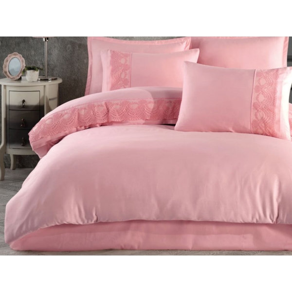 6 Pieces Valinor V5 Satin Double Duvet Cover Set 200 x 220 cm - Powder Pink