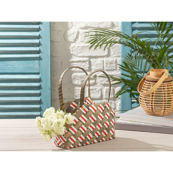 Royal Stripe Basket 27 x 11 x 18 Cm - Grey / Red