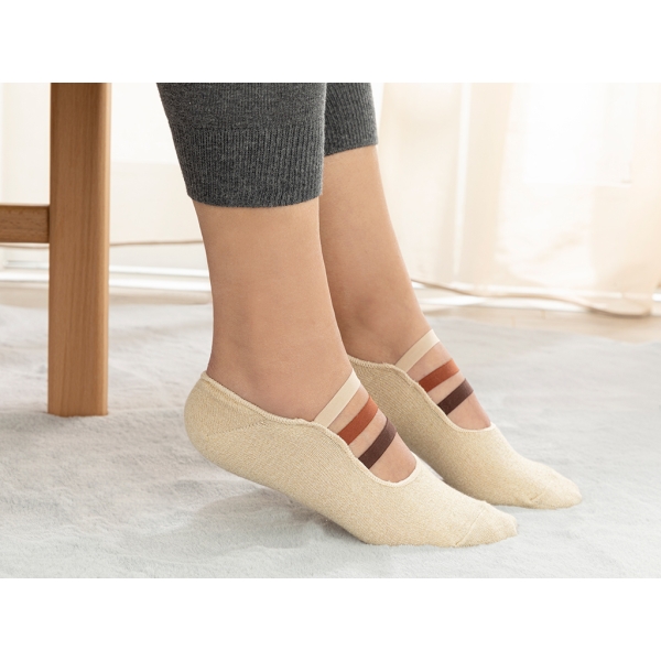 Shiny Cotton Women's Short Cuffed Socks 36 - 40 - Beige