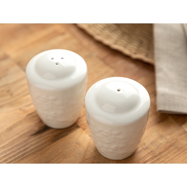 2 Pieces Lima Porcelain Salt and Pepper Shaker Set 5.8 x 5.8 x 7.3 Cm - White