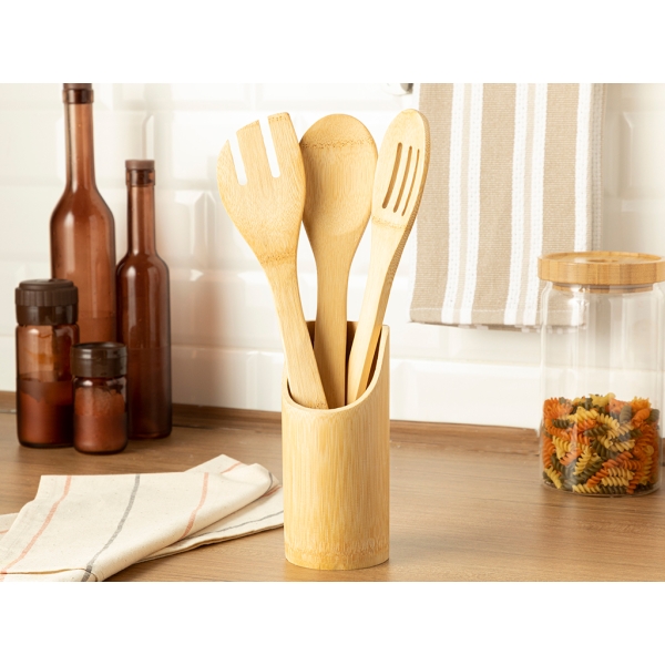 4 Pieces Lina Bamboo Serving Set 16 Cm - Brown