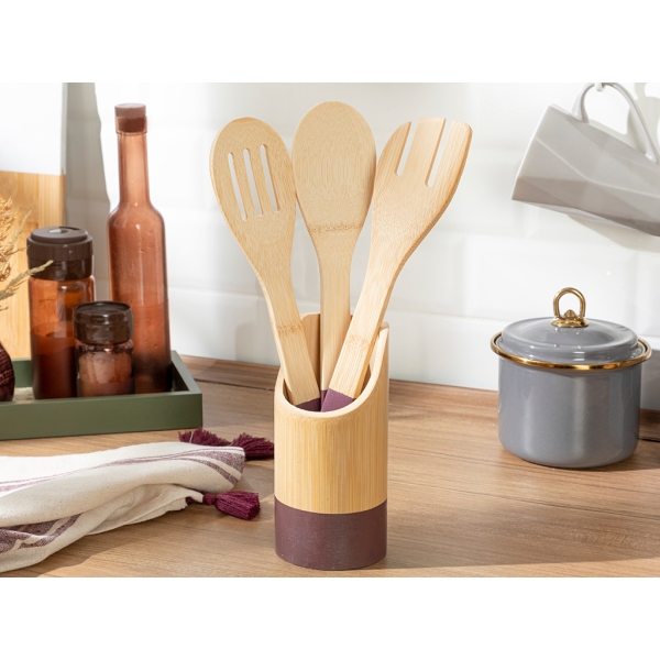 4 Pieces Lina Bamboo Serving Set 16 Cm - Plum