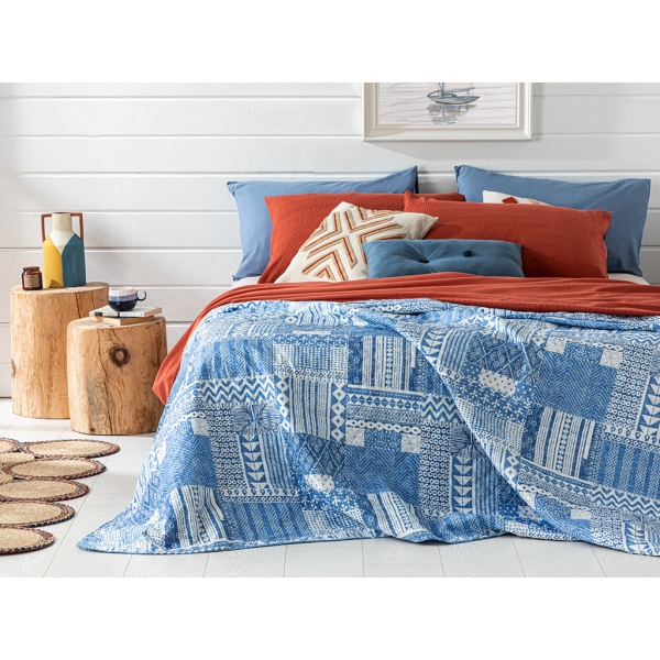 Coastal Patch King Size Multi-Purpose Bedspread 240 x 220 Cm - Blue