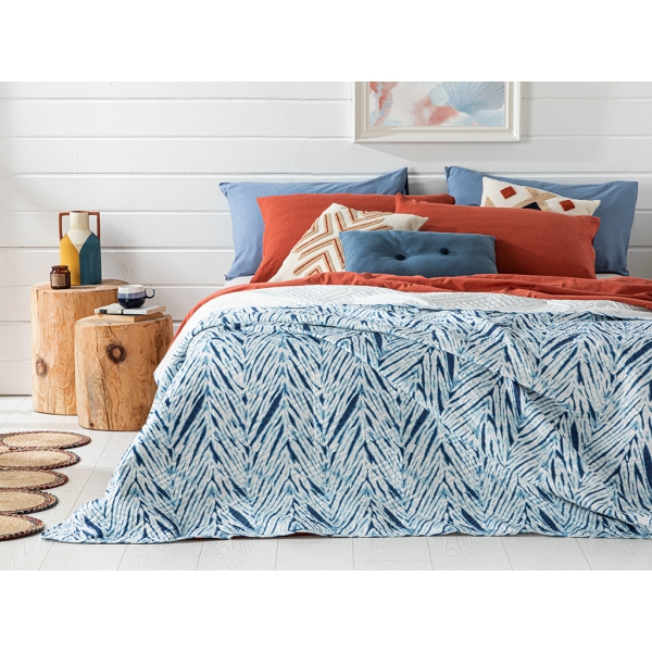 Batik Leaves Double Multi-Purpose Bedspread 200 x 220 Cm - Navy Blue