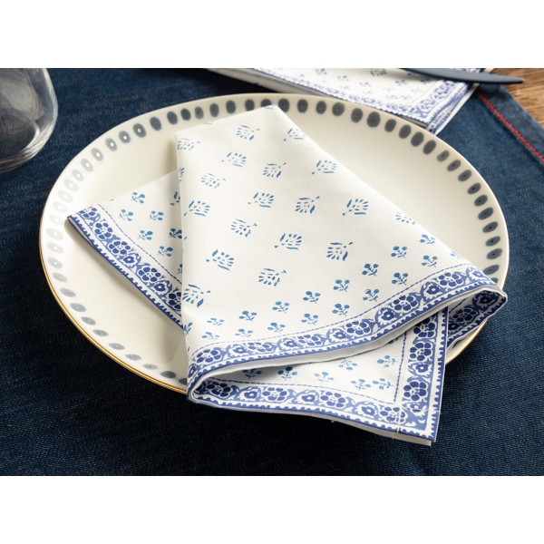 2 Pieces Braid Dots Cotton Guest Napkin Set 40 x 40 Cm - Blue / Navy Blue