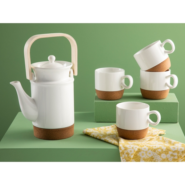 5 Pieces Simple Elegant Porcelain Teapot Set 650 Ml + 140 Ml - White