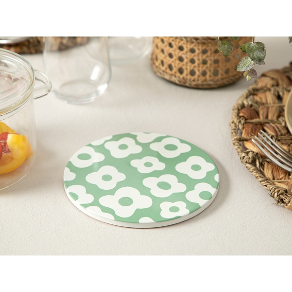 Flower Party Ceramic Trivet 16 Cm - Green