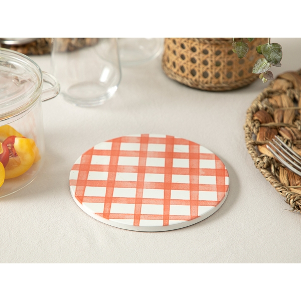 Art Pop Plaid Ceramic Trivet 16 Cm - Orange