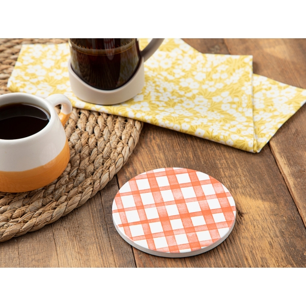 Art Pop Plaid Ceramic Coaster 11 Cm - Orange