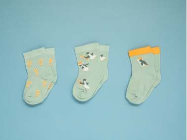 3 Pieces Little Penguin Cotton Baby Sock Set 6 - 12 Months - Green
