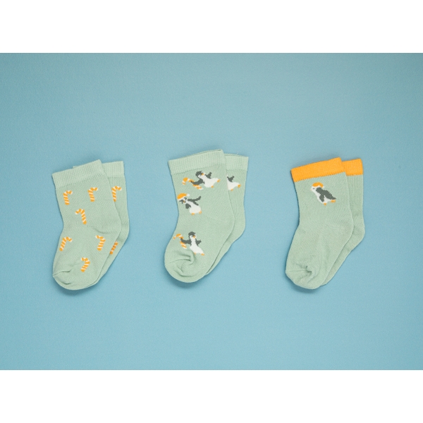 3 Pieces Little Penguin Cotton Baby Sock Set 6 - 12 Months - Green