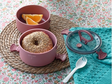 Rose Plastic 2 Layer Lunch Box 16 x 13.5 x 13.5 Cm - Dark Pink