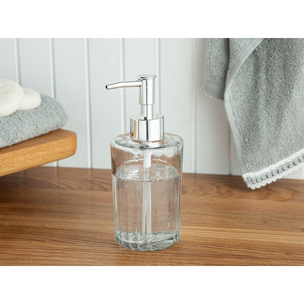 Andrea Glass Bathroom Liquid Soap Dispenser 7 x 7 x 17.5 Cm - Transparent