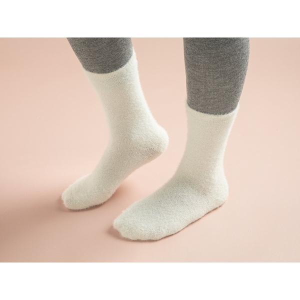 Fluffy Women's Long Cuffed Socks 36 - 40 - Ecru