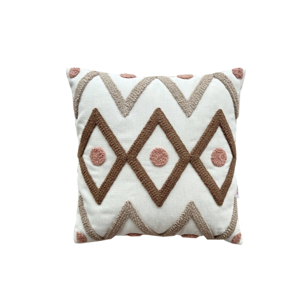 Daytona Punch Decorative Cushion With Filling 43 x 43 cm - Beige / Light Brown / Dark Brown / Dark Pink