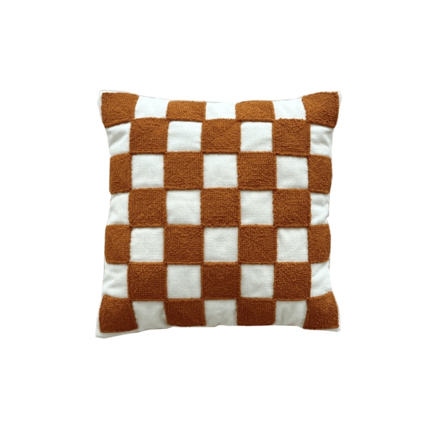 Cool Checkered Punch Decorative Cushion With Filling 43 x 43 cm - Beige / Orange