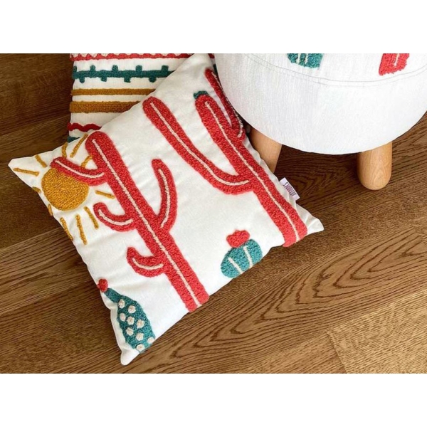 Sahara Punch Decorative Cushion With Filling 43 x 43 cm - Light Beige / Desert / Coral / Blue Green