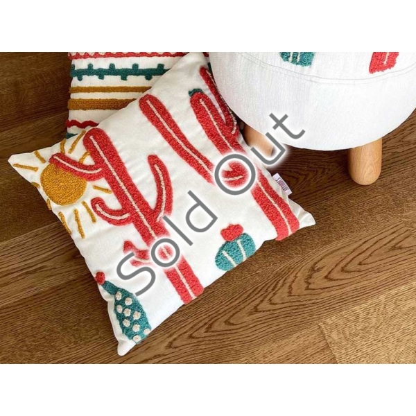 Sahara Punch Decorative Cushion With Filling 43 x 43 cm - Light Beige / Desert / Coral / Blue Green