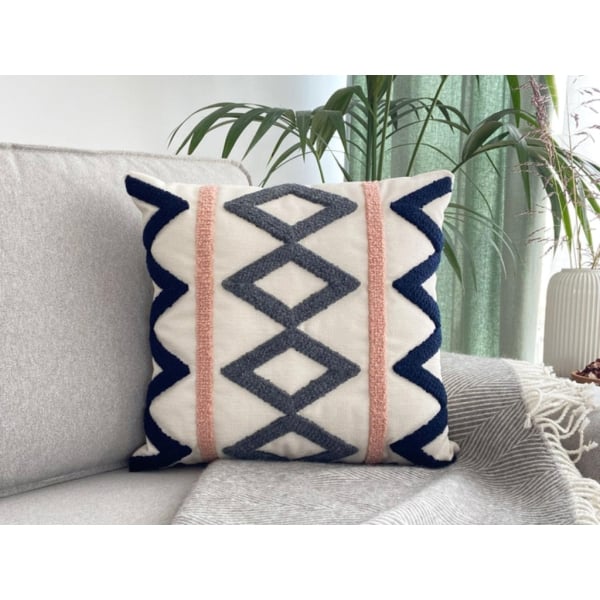 Vermont Tassel Punch Decorative Cushion With Filling 43 x 43 cm - Light Beige / Dark Grey / Pink / Blue