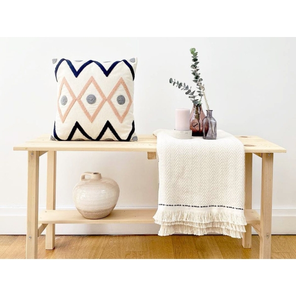 Vermont Punch Decorative Cushion With Filling 43 x 43 cm - Light Beige / Dark Grey / Pink / Navy Blue