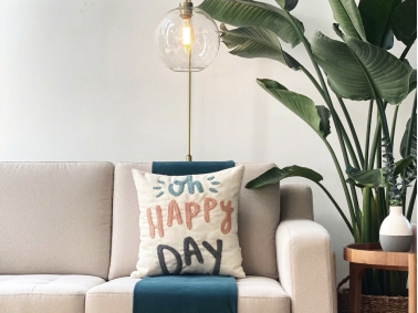 Happy Day Punch Decorative Cushion With Filling 43 x 43 cm - Light Beige / Pink / Blue Green / Grey