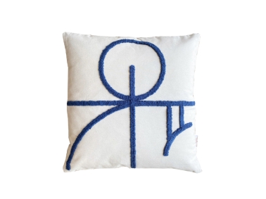 Lapis Gerra Punch Decorative Cushion With Filling 43 x 43 cm - Light Beige / Navy Blue