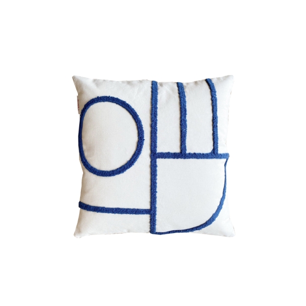 Lapis Nanna Natural Woven Punch Decorative Cushion With Filling 43 x 43 cm - Light Beige / Dark Blue
