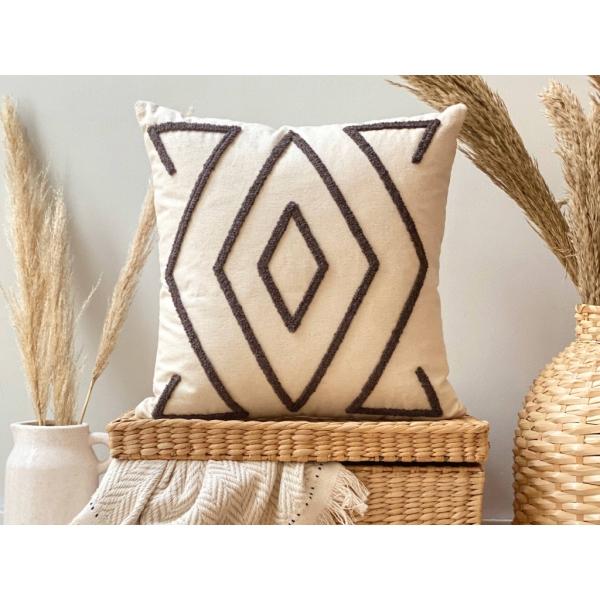 Enlil Punch Decorative Cushion With Filling 43 x 43 cm - Light Beige / Brown Grey