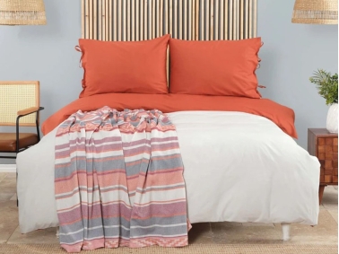 5 Pieces Basic Double Duvet Cover Set 200 x 220 cm With Pique - Terracotta