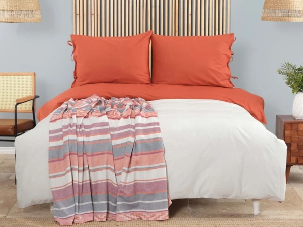 5 Pieces Basic Double Duvet Cover Set 200 x 220 cm With Pique - Terracotta