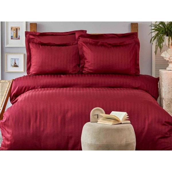 4 Pieces Charm Bold Cotton Satin Single Duvet Cover Set 160 x 220 cm - Red