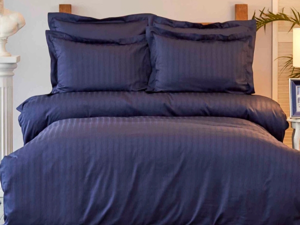 3 Pieces Charm Bold Cotton Satin Single Duvet Cover Set 160 x 220 cm - Navy Blue