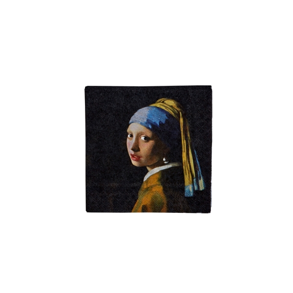 Girl With The Pearl Earring Napkin 16 x 16 cm - Black
