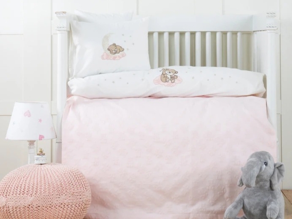5 Pieces Bear Star Baby Bedding Set 100 x 150 cm - Pink