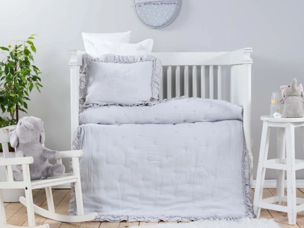4 Pieces Royale Cotton Muslin Embroidered Comfort Sleeping Set 100 x 150 cm - Grey