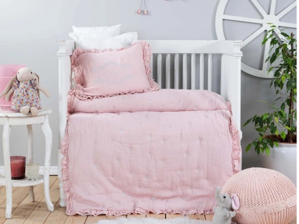 4 Pieces Royale Cotton Muslin Embroidered Comfort Sleeping Set 100 x 150 cm - Dried Rose