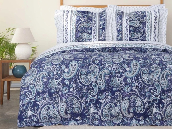 4 Pieces Serena Cotton Double Quilted Duvet Cover Set 200 x 220 cm - Blue 