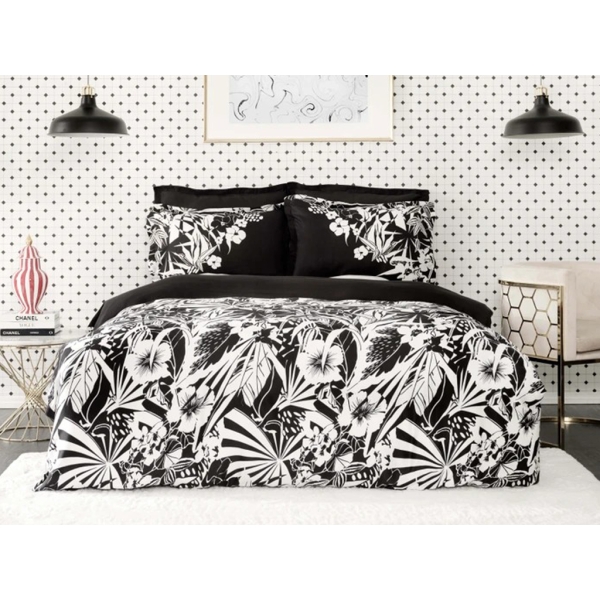 4 Pieces Pio Satin Double Duvet Cover Set 200 x 220 cm - Black / White