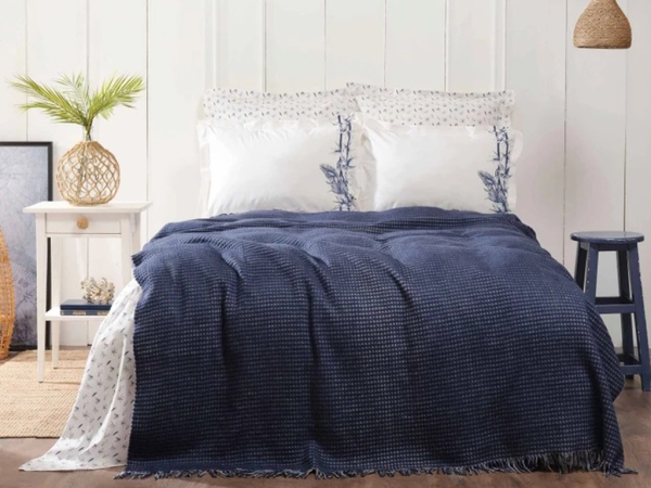 4 Pieces Bamboo Double Blanket Set 180 x 220 cm - Blue