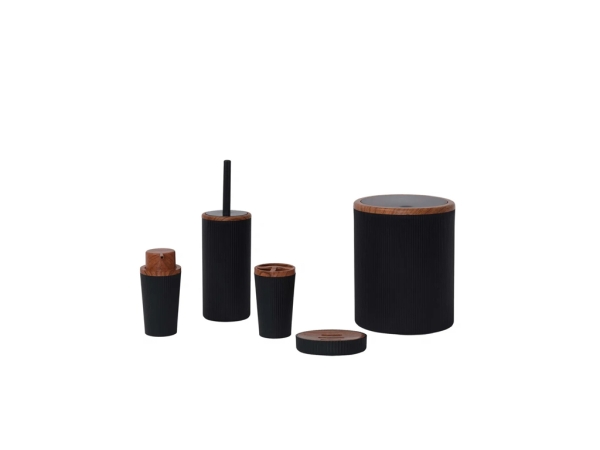 5 Pieces Marcello Wooden Look Detailed Bathroom Set - Black
