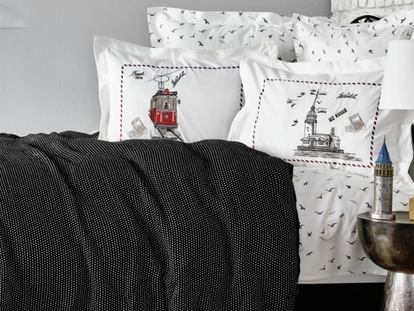 6 Pieces Beyoglu Double Pique Set 200 x 220 cm - Black