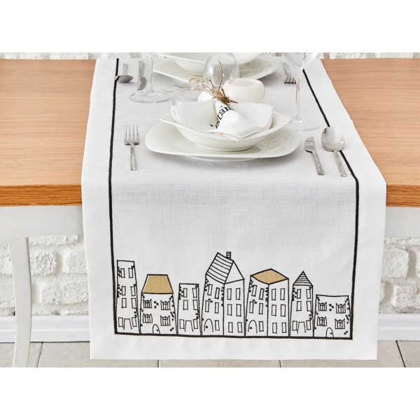 10 Pieces Galata Napkin Runner Set - White / Black