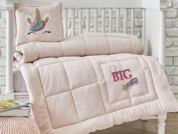 Unicorn Cotton Comfort Baby Quilt 100 x 150 cm - Powder