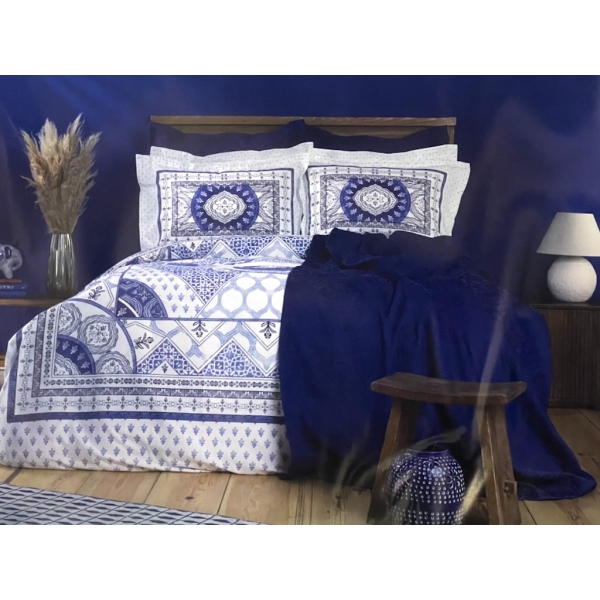 7 Pieces Savana Double Duvet Cover 200 x 220 cm With Bedspread: 230 x 240 cm - Blue