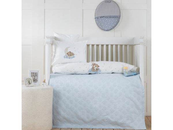 5 Pieces Bear Star Baby Bedding Set 100 x 150 Cm - Blue